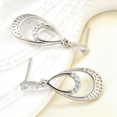 Brass Micro Pave Clear Cubic Zirconia Dangle Stud Earrings EJEW-M103-10P-1