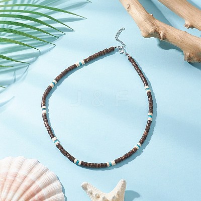 Natural Coconut Heishi Beaded Necklaces NJEW-JN05308-01-1