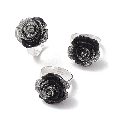 Glitter Powder Rose Resin Finger Rings RJEW-JR00731-03-1