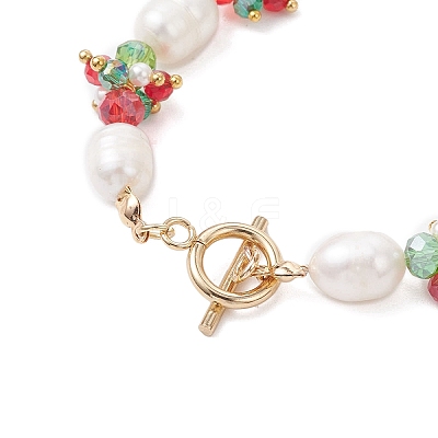 Christmas Glass & Shell Pearl & Pearl & Brass Beaded Bracelets for Women BJEW-TA00688-1