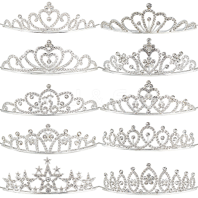10Pcs 10 Styles Alloy Rhinestone Hair Bands OHAR-DR0001-06-1