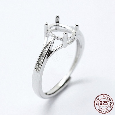 Anti-Tarnish Rhodium Plated 925 Sterling Silver Finger Ring Components STER-G027-17P-1