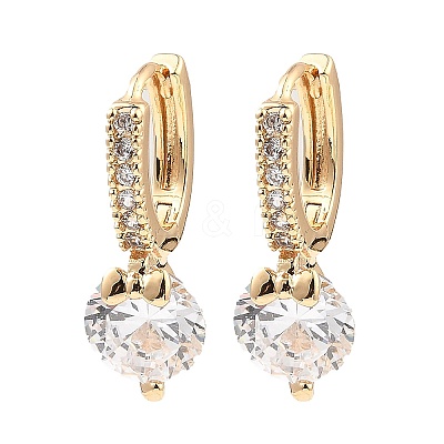 Brass with Cubic Zirconia Dangle Hoop Earrings EJEW-G362-06KCG-1