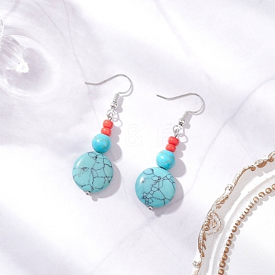 Brass Synthetic Turquoise Dangle Earrings EJEW-JE06535-01-1