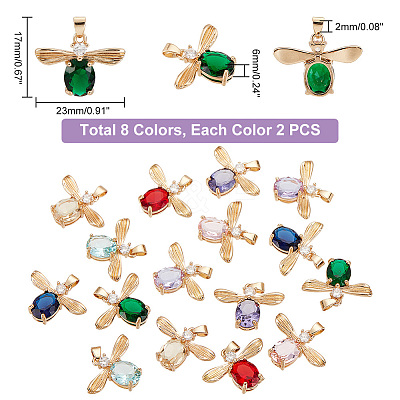 16Pcs 8 Colors Glass Pendants GLAA-GA0001-31-1