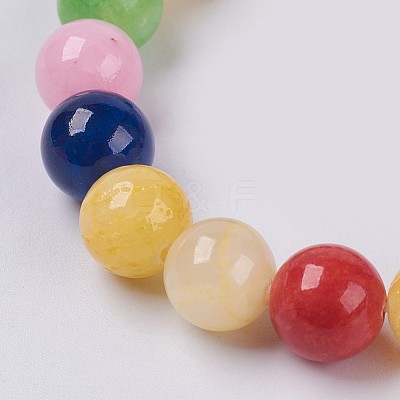 Natural Yellow Jade Beaded Stretch Bracelet BJEW-P212-05-14mm-1