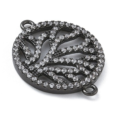 Rack Plating Brass Micro Pave Clear Cubic Zirconia Flat Round with Tree Connector Charms KK-A234-034B-1