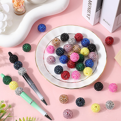 40Pcs 10 Style Round Resin Rhinestone Graduated Beads RESI-SC0003-01-1