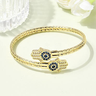 Brass Micro Pave Cubic Zirconia Cuff Bangles for Women BJEW-F526-08G-1