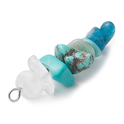 Gradient Color Natural Quartz Crystal & Natural Amazonite & Synthetic Turquoise & Natural Apatite Chip Beaded Pendants PALLOY-JF02790-10-1
