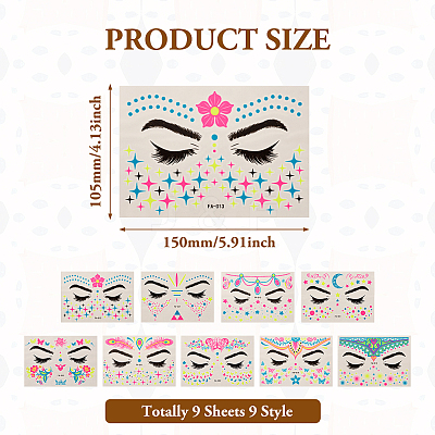 9 Sheets 9 Style Creative Fluorescent Face Tattoo Paper Stickers STIC-TA0002-01-1