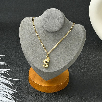 304 Stainless Steel Clear Cubic Zirconia Heart & Letter Pendant Curb Chain Necklaces for Women NJEW-FS00012-27X-1