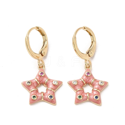 Star Real 18K Gold Plated Brass Dangle Leverback Earrings EJEW-L268-033G-01-1