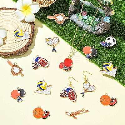 36Pcs 9 Styles Sports Zinc Alloy Enamel Pendants FIND-CJ0005-30-1
