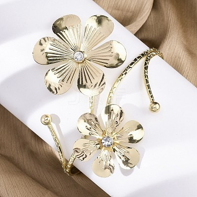 Flower Alloy Arm Cuff Bangles for Girl Women AJEW-A063-01A-G-1
