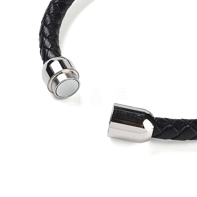 Natural White Moonstone Round Bead Braided Leather Cord Bracelets for Men Women BJEW-A009-11P-05-1