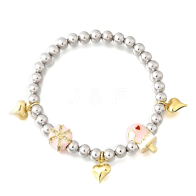 Brass Enamel Round Beads Charm Bracelets for Women BJEW-D317-11E-PG-1