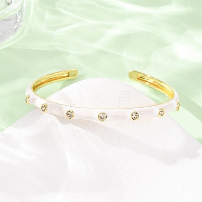 Brass Micro Pave Clear Cubic Zirconia Cuff Bangles for Women BJEW-A163-02G-02-1