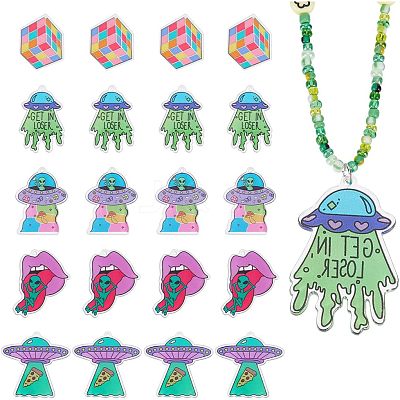 20Pcs 5 Style Alien Theme Colorful Acrylic Pendants FIND-CA0006-56-1