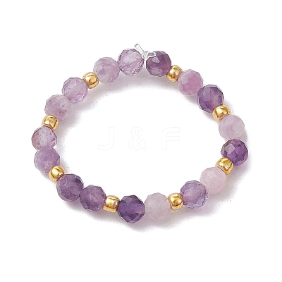 Natural Lepidolite Beaded Stretch Rings RJEW-JR00867-04-1