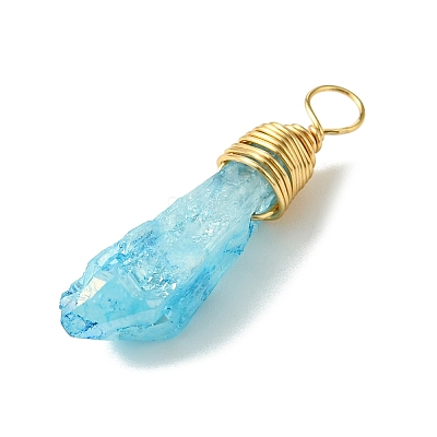 5Pcs Electroplated Natural Quartz Pendants PALLOY-JF03161-1