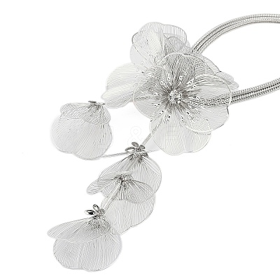 Flower Alloy Rhinestone Pendant Necklaces for Women NJEW-Z043-02P-1