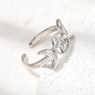 Brass Open Cuff Rings for Women RJEW-K322-01P-1