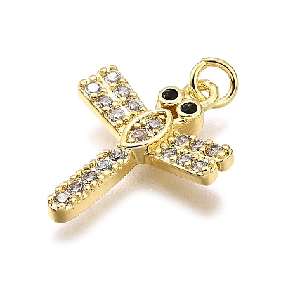 Rack Plating Brass Micro Pave Cubic Zirconia Pendants KK-K401-81G-1