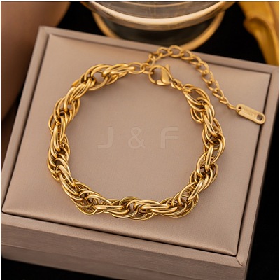 304 Stainless Steel Rope Chain Bracelets BJEW-C084-02G-1