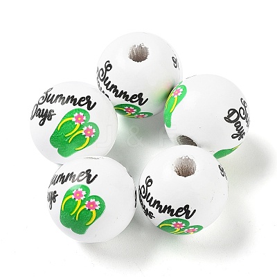 Summer Theme Printed Wood European Beads WOOD-M010-06C-1