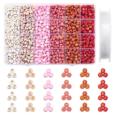 DIY Flat Round with Letter Acrylic Beads Bracelets Making Kits DIY-FS0008-90-1