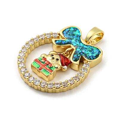 Christmas Brass Micro Pave Cubic Zirconia Pendants KK-H468-01D-01G-1