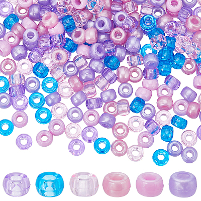 600Pcs 6 Colors Opaque & Transparent Plastic Beads KY-SC0001-92-1