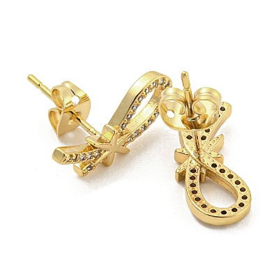 Brass Micro Pave Cubic Zirconia Ear Studs EJEW-P261-24C-G-1