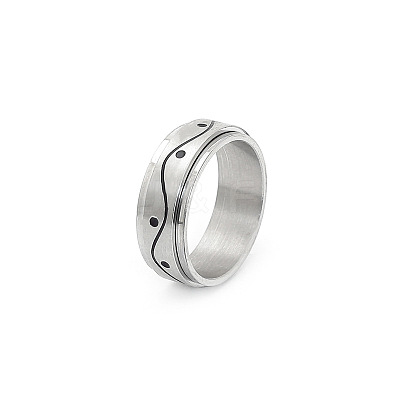 Wave Pattern 304 Stainless Steel Rotating Finger Rings Rotating Cuff Rings WG71EDB-06-1