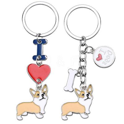 WEWAYSMILE 2 pcs Dog Keychain Car Keychain Pet Pendant Key-Ring Lovely Dog Key-ring Portable Metal Keychain Gift for Pet Lover Birthday Puppy Theme Party Supplies (Yellow Corgi) JX789A-1