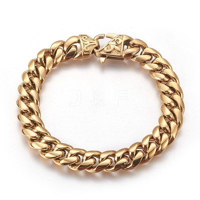 Ion Plating(IP) 201 Stainless Steel Curb Chain Bracelets BJEW-P244-01G-1