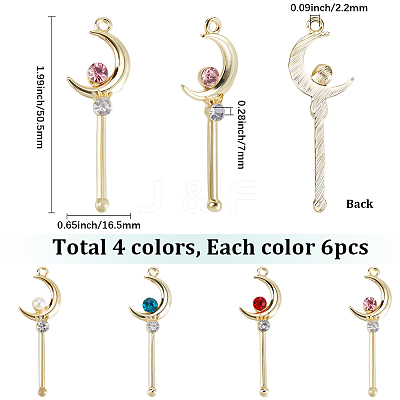 24Pcs 4 Colors Alloy Rhinestone Big Pendants FIND-SC0024-08-1
