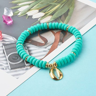 Shell Shape Cubic Zirconia Charm Stretch Bracelets Set for Teen Girl Women BJEW-JB06850-04-1