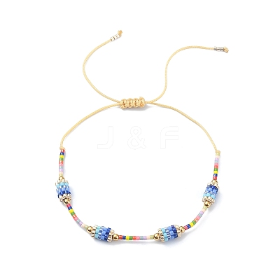 Glass Seed Column Link Bracelet BJEW-MZ00030-01-1