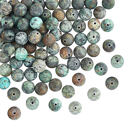 Frosted Natural African Turquoise(Jasper) Round Beads Strands G-OC0001-79A-1