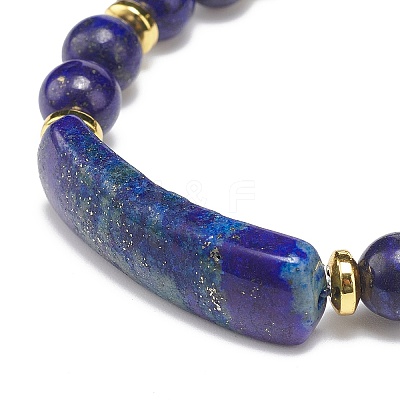 Natural Lapis Lazuli(Dyed) Rectangle Beaded Stretch Bracelet BJEW-JB08982-02-1