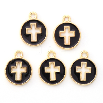 Light Gold Plated Alloy Enamel Pendants X-ENAM-R136-18E-1