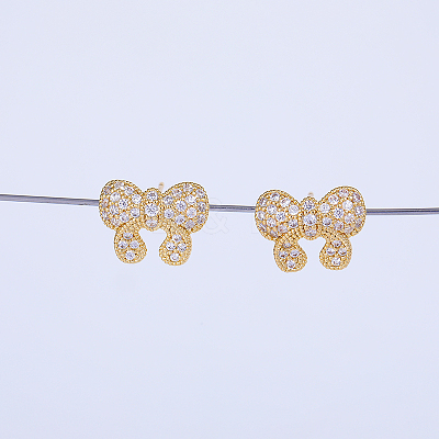 Elegant Brass Pave Clear Cubic Zirconia Bowknot Stud Earrings DH4416-1