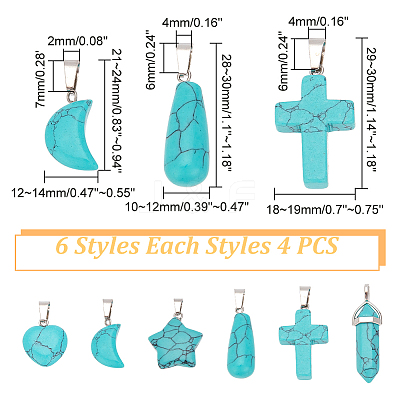 24Pcs 6 Styles Synthetic Turquoise Pendants Sets G-AR0005-22-1