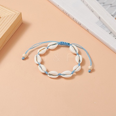 Natural Shell & Synthetic Turquoise Braided Bead Bracelet for Women BJEW-JB09245-01-1