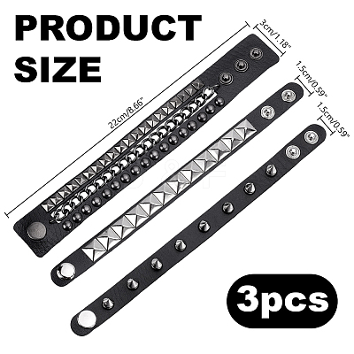 3Pcs Punk Style Imitation Leather Cord Bracelets BJEW-WH0014-076B-1