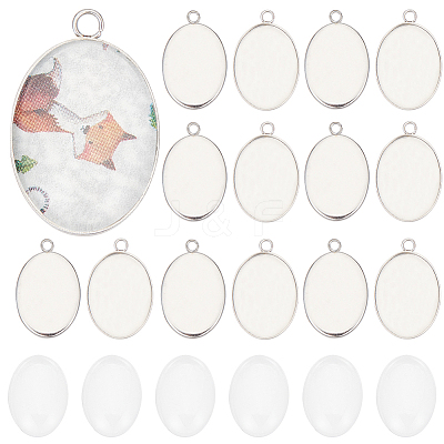 DIY Blank Oval Dome Pendant Making Kit DIY-SC0023-04-1