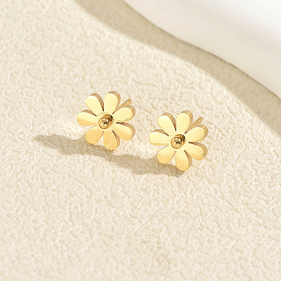 201 Stainless Steel Daisy Flower Stud Earrings for Women BX8751-1