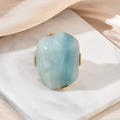 Natural Flower Amazonite & Alloy Finger Rings for Women RJEW-G375-01G-06-1